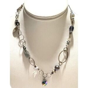 Vintage Handmade Beaded 17'' Necklace Sterling 925‎ Silver 16g Unique Boho Pearl